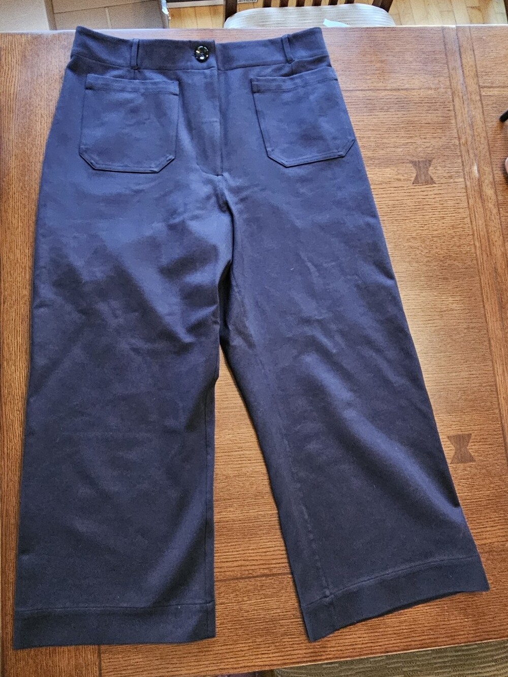 Quince Ultra-Stretch Ponte Cropped Wide Leg Pant Navy 16 NWT